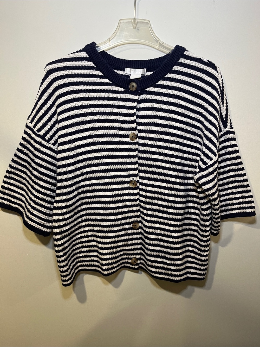 Design History Navy and White Striped Short-Sleeve Cardigan
